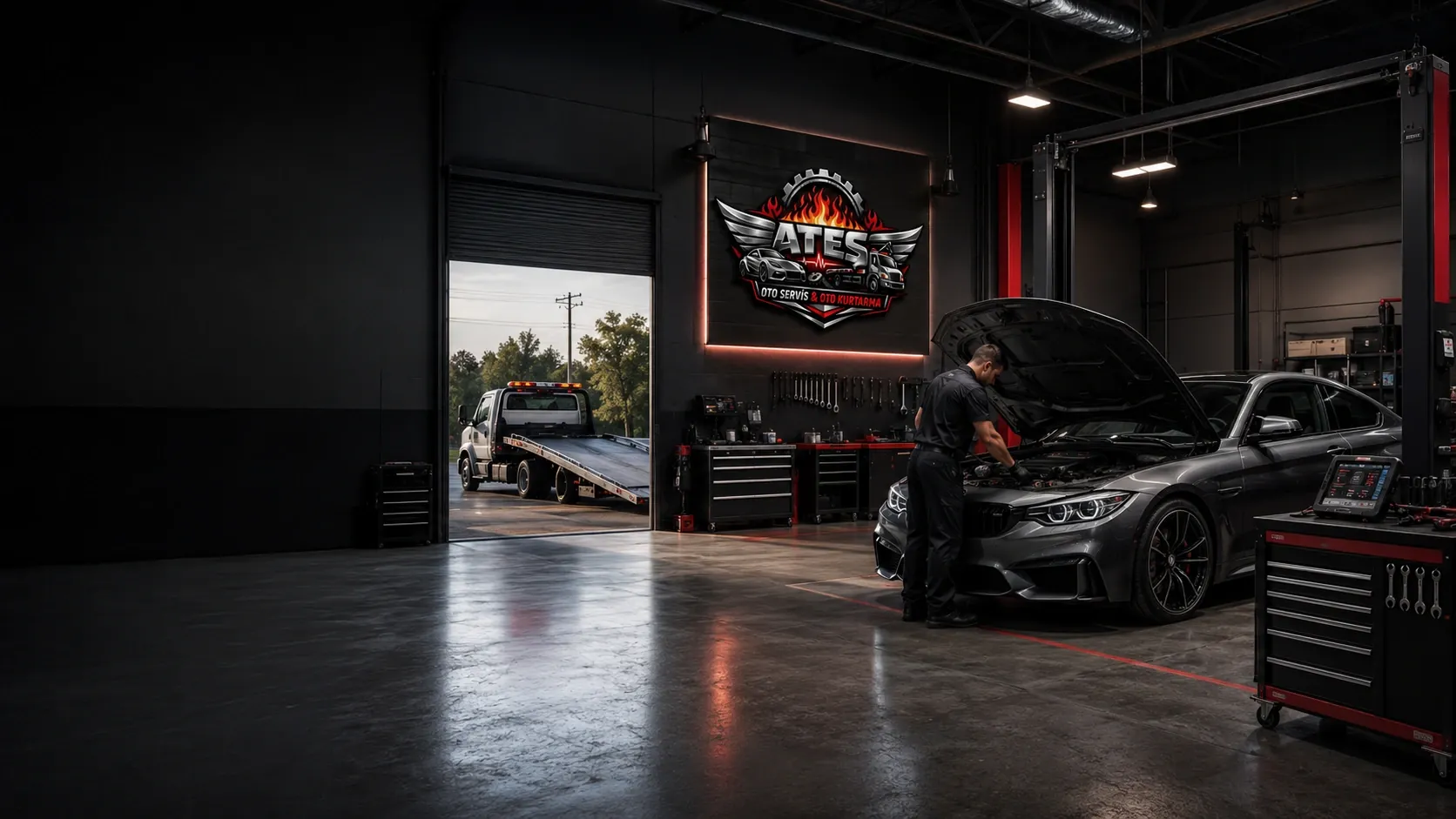 Avcılar oto servis atölyesinde araç bakım ve oto kurtarma alanı